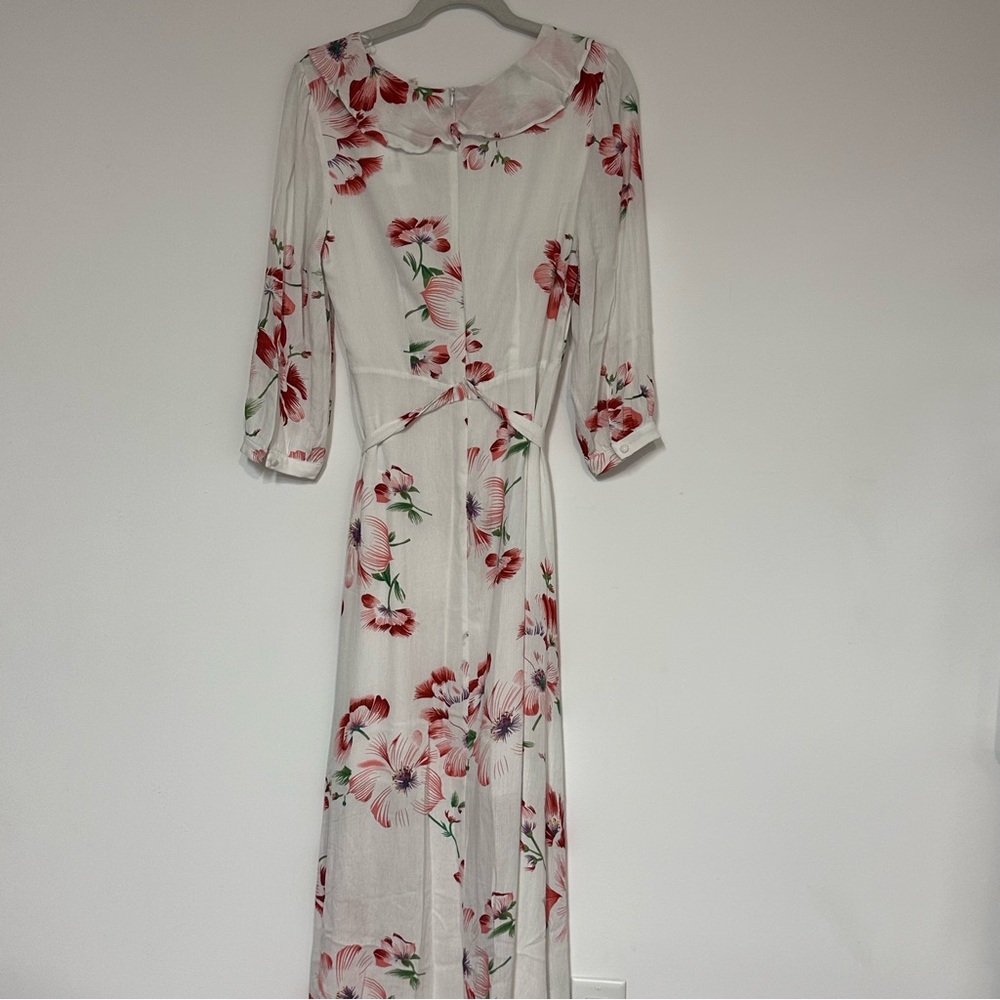 Promesa Cottagecore White Floral High Low Belted Ruffled Trim Maxi Dress Medium - Picture 4 of 9
